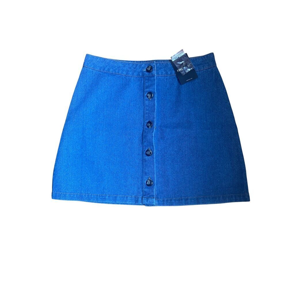 Forever 21 NWT Blue Denim Button Front Mini Skirt ALine Y2K Casual Sz M